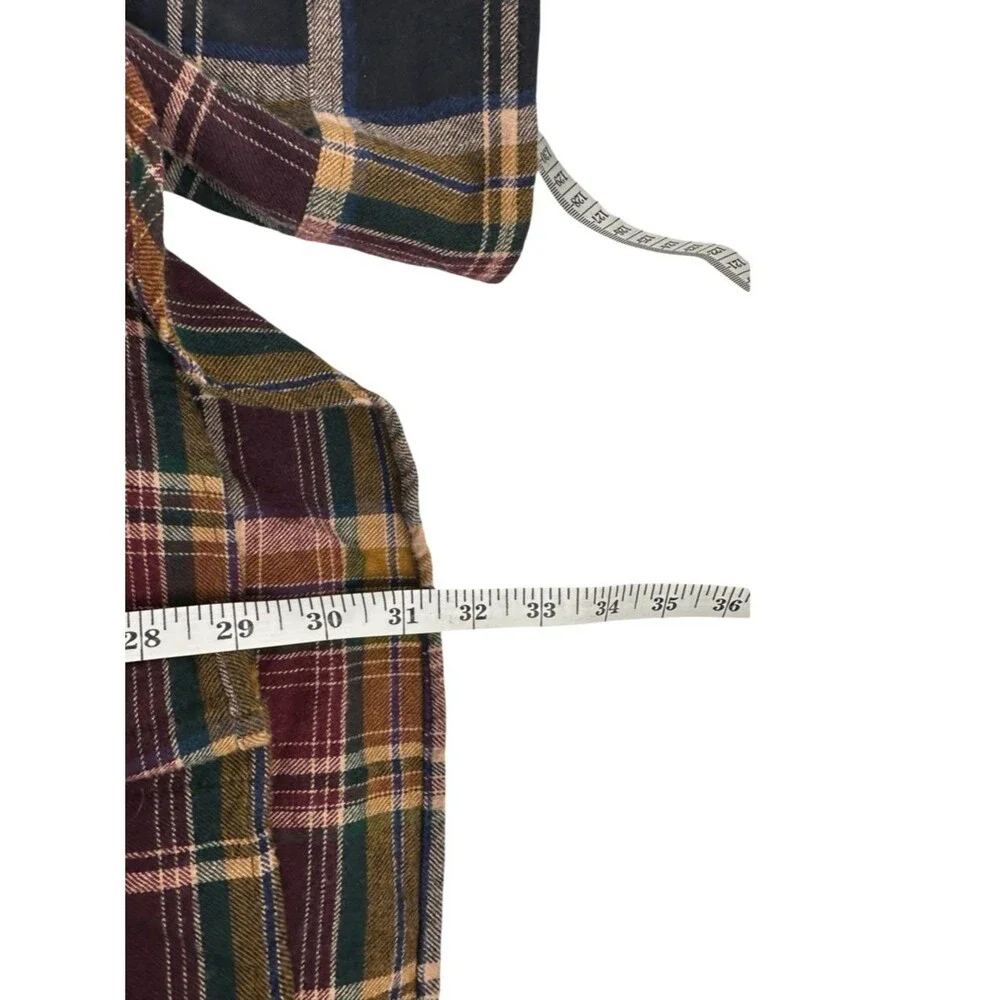 J. Crew Classic Plaid Flannel Navy Burgundy Button Up Collared Shirt Large NWT